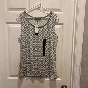 NWT Banana Republic‎ Luxe Touch Tank Top Sleeveless Gray White Pattern Large